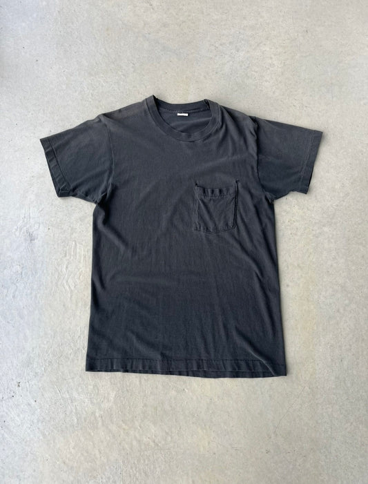 80's Black Blank Pocket T Shirt [M]