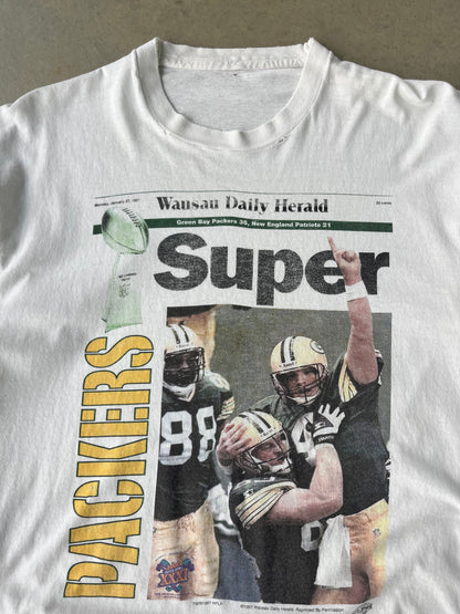 90's Brett Farve Green Bay Packers Newspaper T Shirt [XL]
