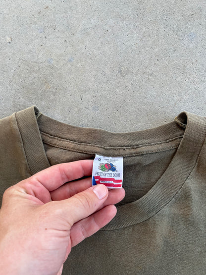 90’s Faded Green Fruit of The Loom Blank T-Shirt [M]