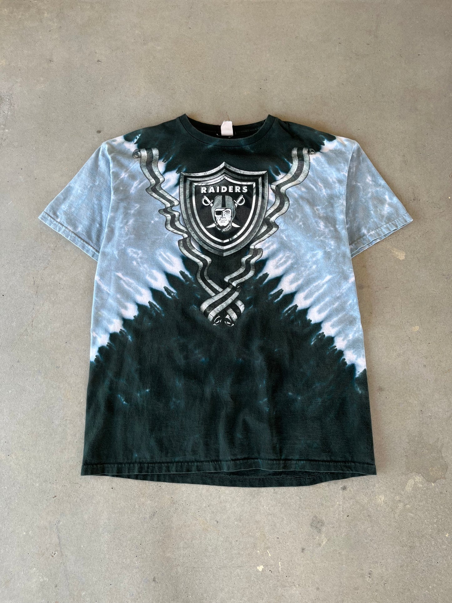 00’s Oakland Raiders Liquid Blue Tie Dye T-Shirt [XL]