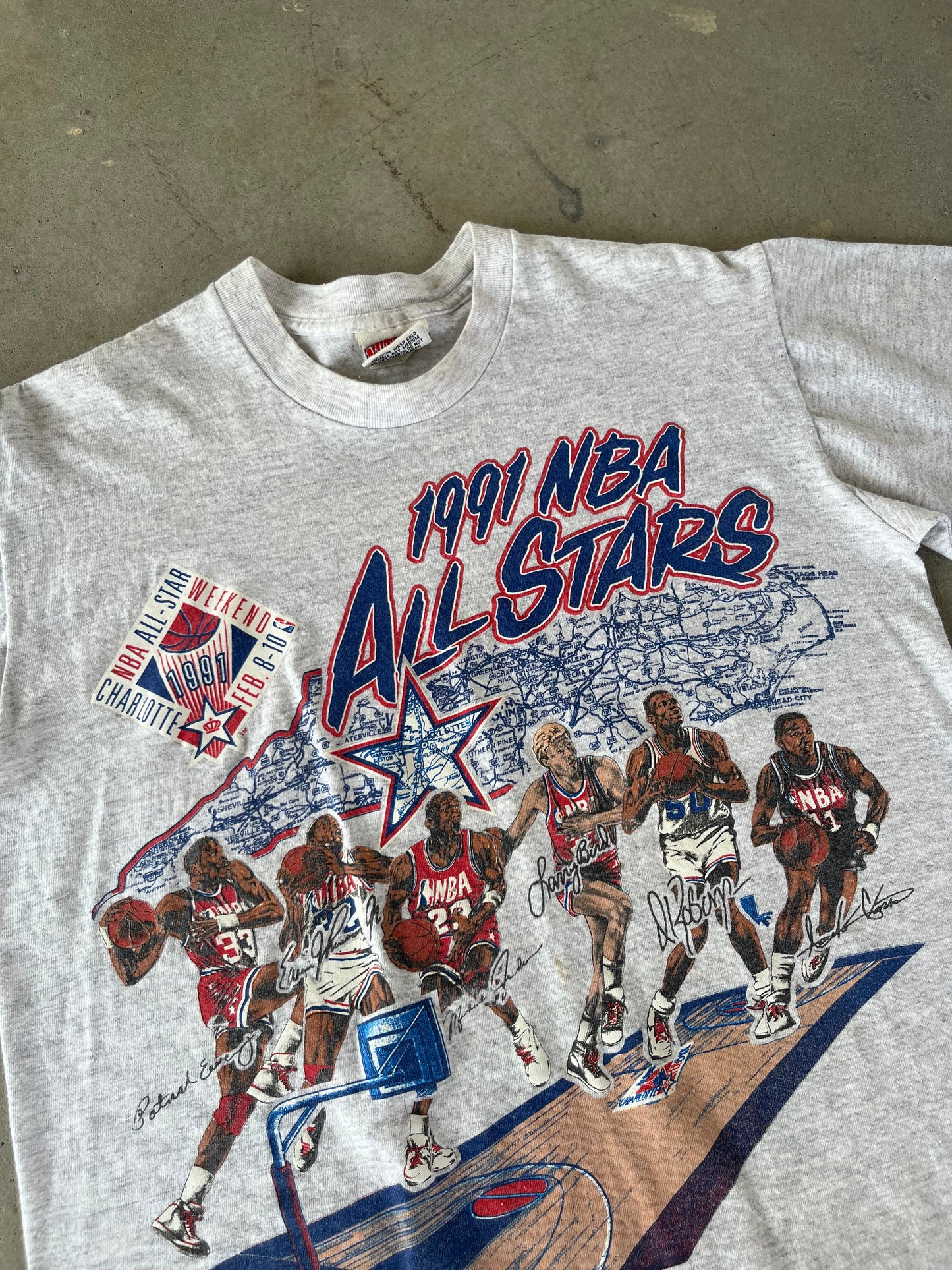 1991 Charlotte NBA All Stars Caricature T-Shirt [M]