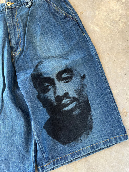 Y2K Makaveli Tupac Denim Shorts [36]