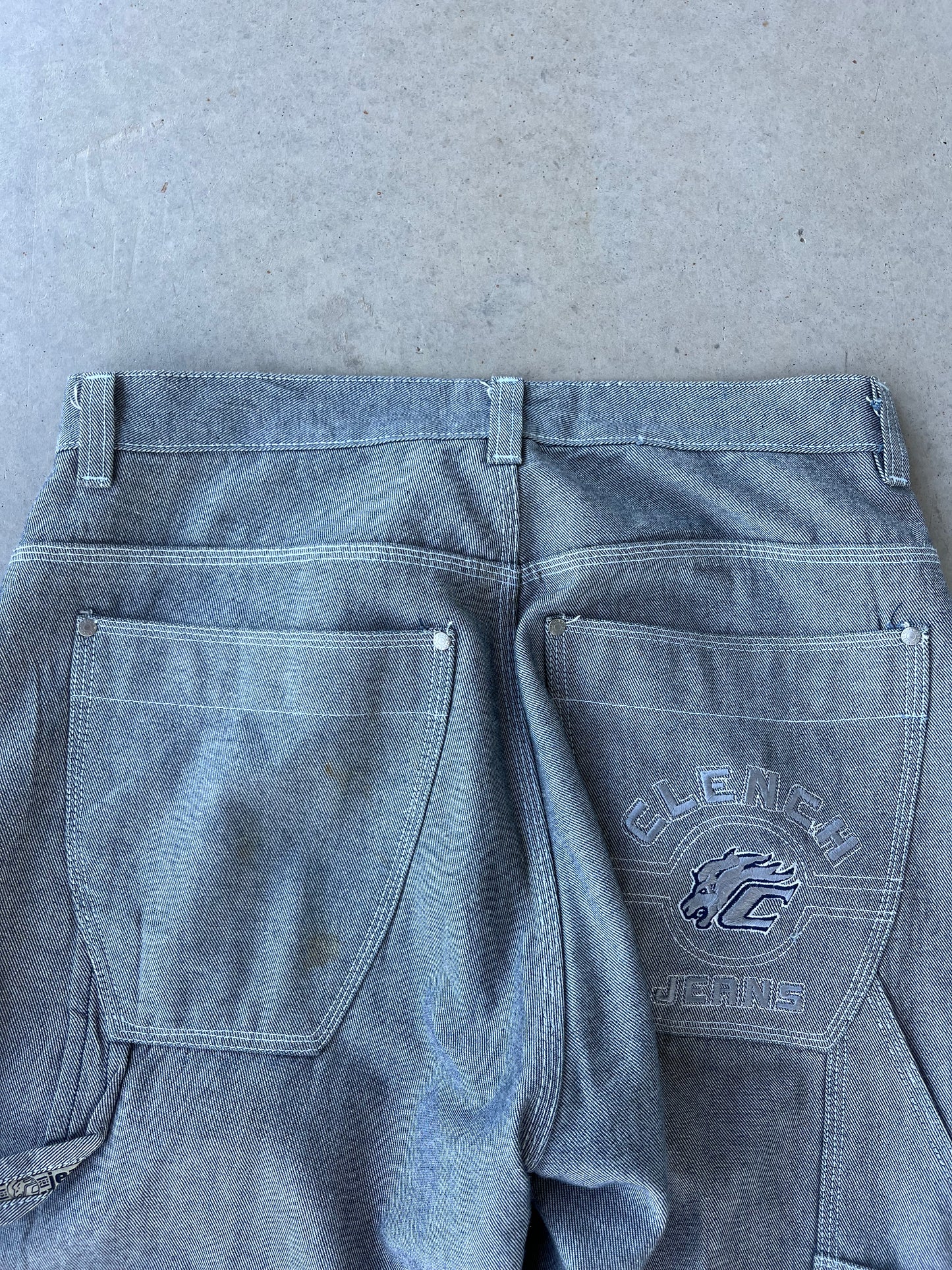 Y2K Clench Jeans Silver Baggy Rave Pants [34x33]