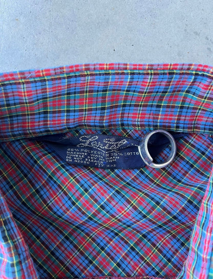 90s Multi-Colored Plaid Pearl Snap Button Up [L]