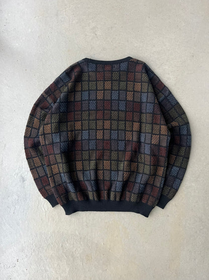 90s Square Patterned Acrylic Sweater [XL]