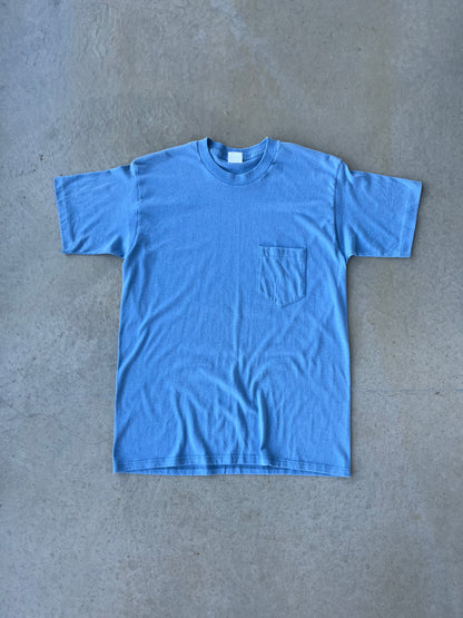 80's Light Blue Blank Pocket T Shirt [M]