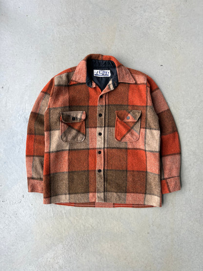 90s Orange Plaid Wool Flannel [M]