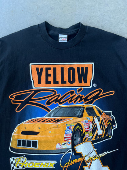 '02 Mr.Excitement Nascar Yellow Racing T-Shirt [L]