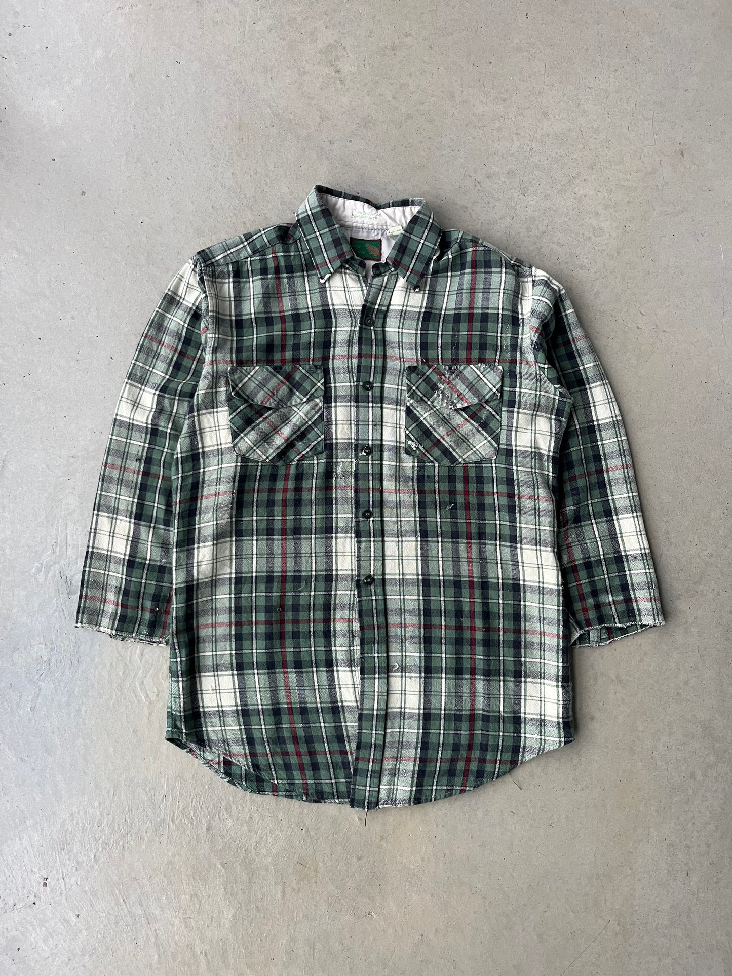 90s Plaid Green Acrylic Flannel [M]