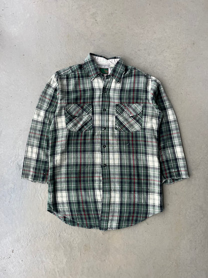 90s Plaid Green Acrylic Flannel [M]