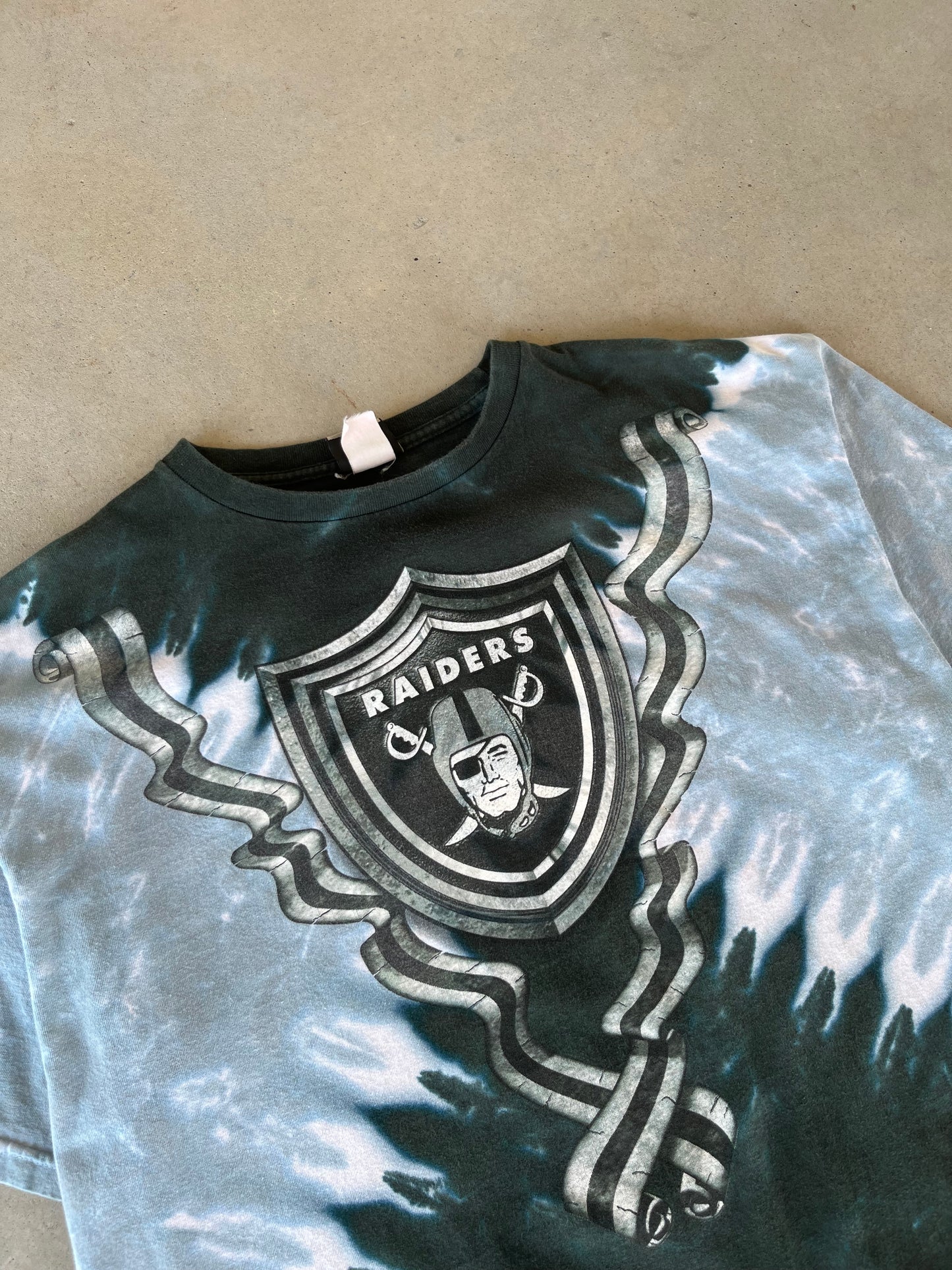 00’s Oakland Raiders Liquid Blue Tie Dye T-Shirt [XL]