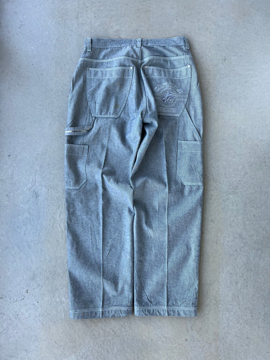 Y2K Clench Jeans Silver Baggy Rave Pants [34x33]