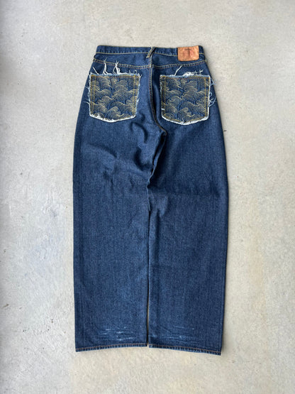 Y2K RMC Embroidered Baggy Dark Wash Pants [34x33]