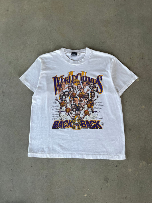 1988 LA Lakers Back 2 Back Champs Caricature T-Shirt [M]