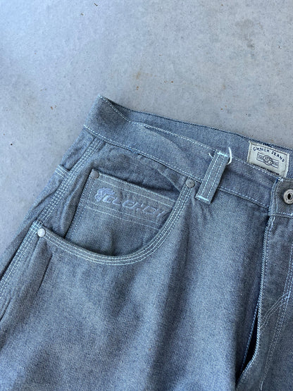 Y2K Clench Jeans Silver Baggy Rave Pants [34x33]