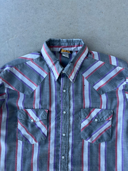 90’s Striped Pearl Snap Button Up [XL]