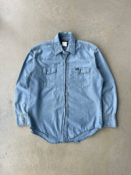 90s Wrangler Denim Pearl Snap Button Up [L]