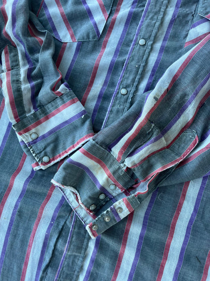 90’s Striped Pearl Snap Button Up [XL]