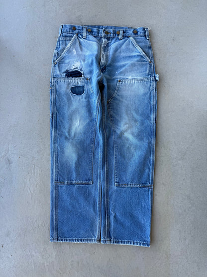 90’s Carhartt Double Knee Denim Thrashed Pants [34x30]