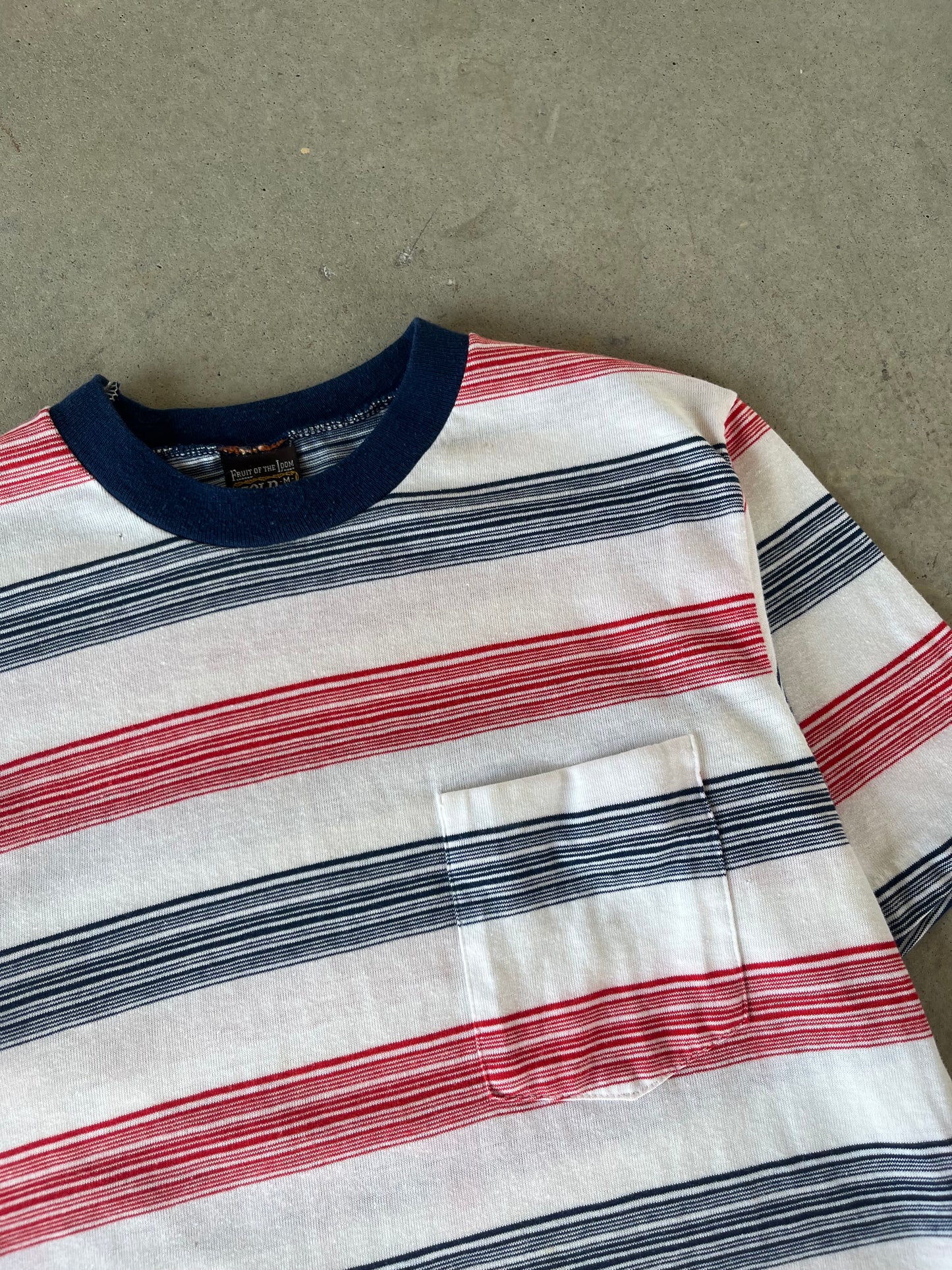 70’s Fruit of The Loom Gold Tassel Striped T-Shirt [M]