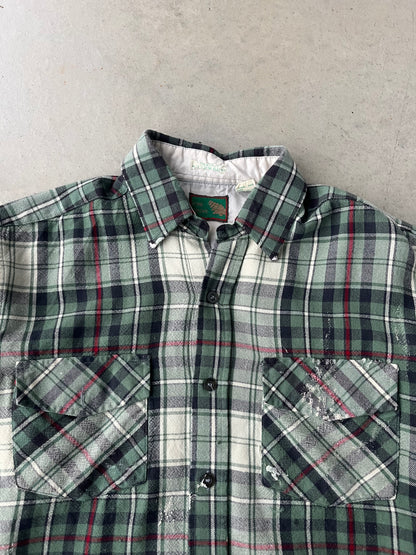 90s Plaid Green Acrylic Flannel [M]