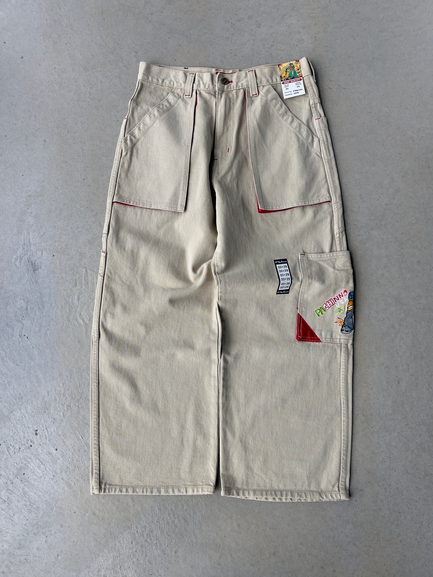 Y2K Pachinno Embroidered Wide Leg Denim Jeans [33x29]