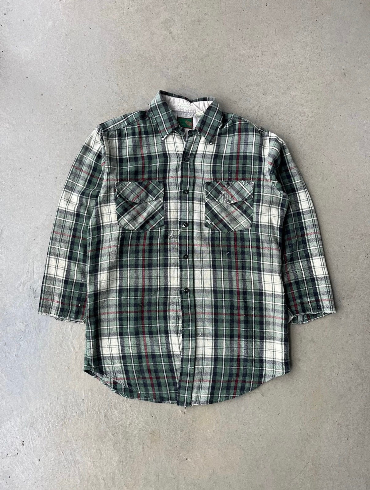 90s Plaid Green Acrylic Flannel [M]