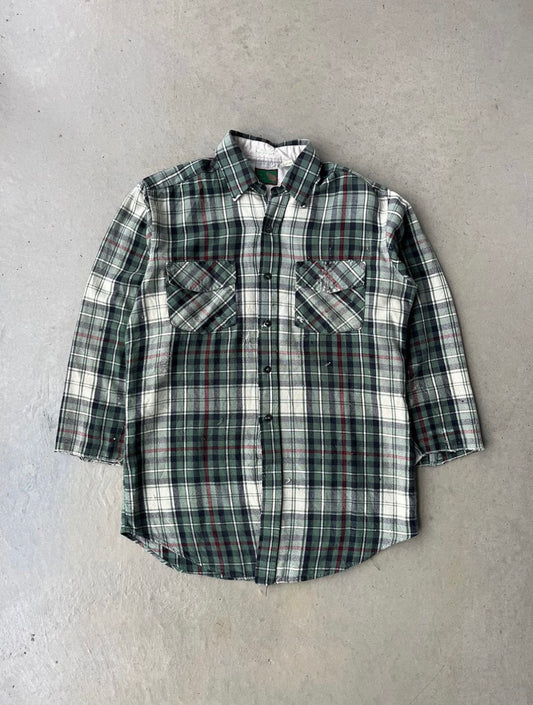 90s Plaid Green Acrylic Flannel [M]