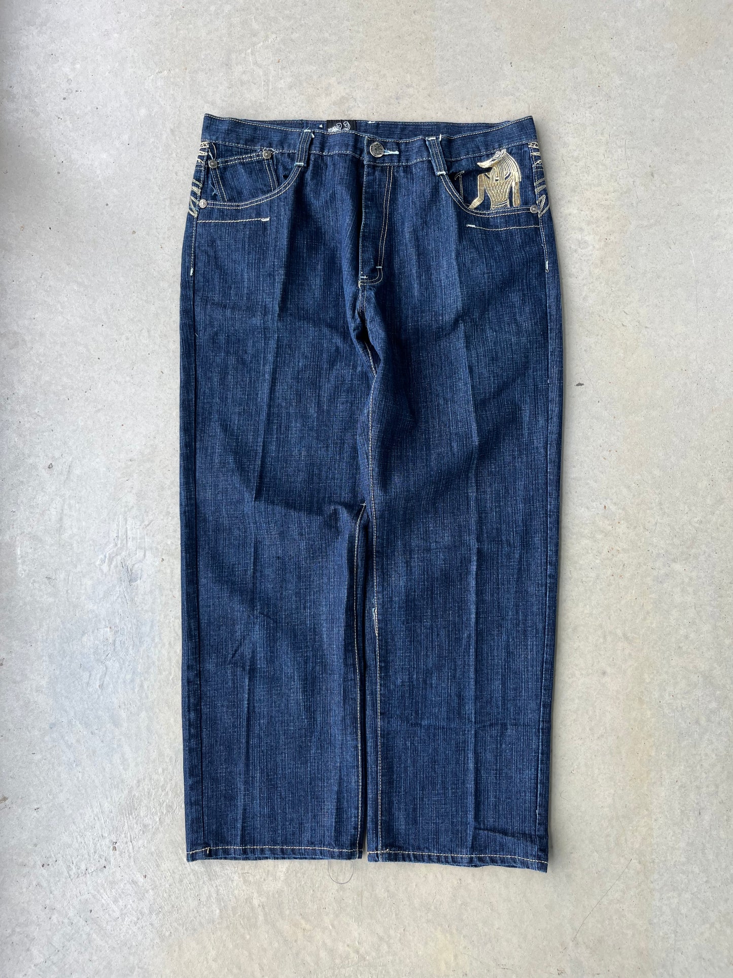 Y2K Delf Jeans Egyptian Embroidered Baggy Denim Pants [40x31]