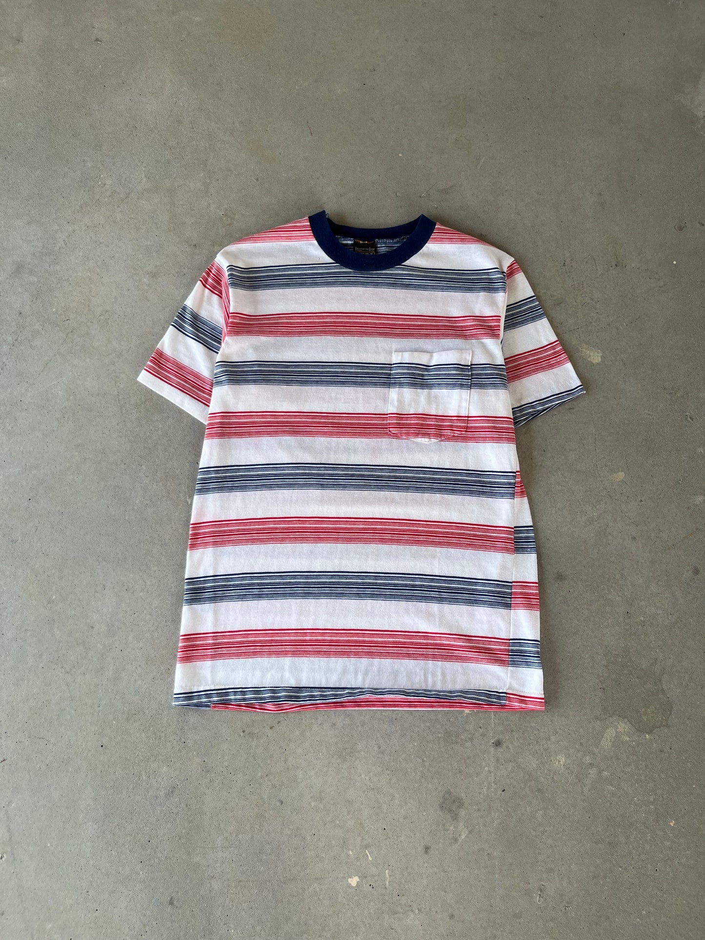 70’s Fruit of The Loom Gold Tassel Striped T-Shirt [M]