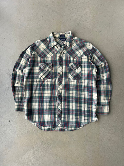 90s Western Pearl Snap Flannel [XL]