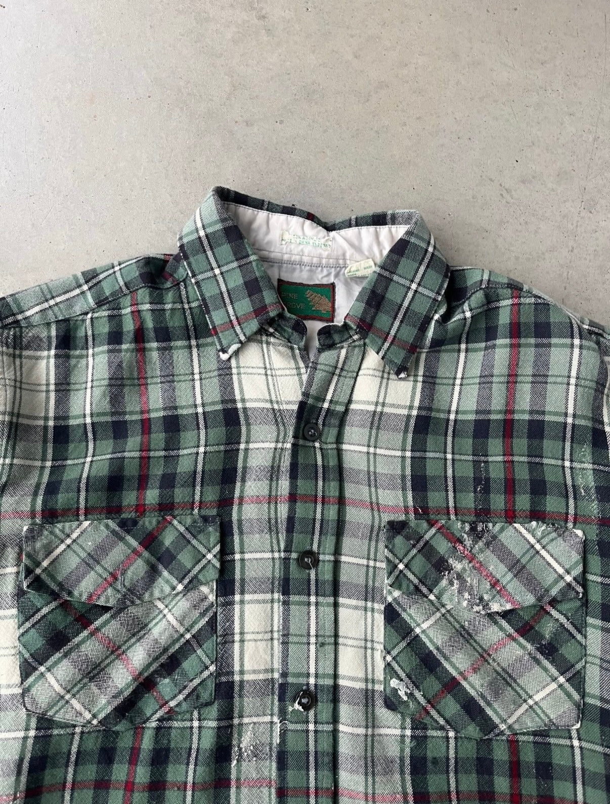 90s Plaid Green Acrylic Flannel [M]