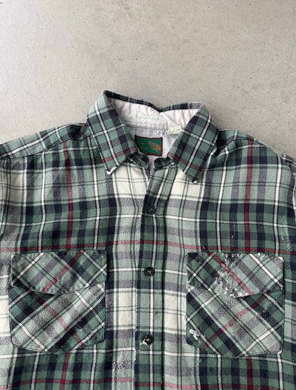 90s Plaid Green Acrylic Flannel [M]