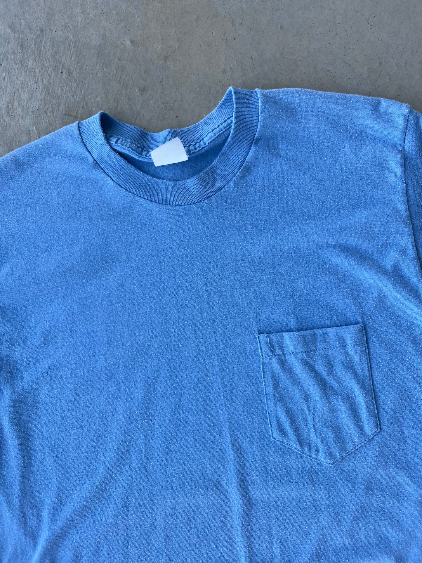 80's Light Blue Blank Pocket T Shirt [M]