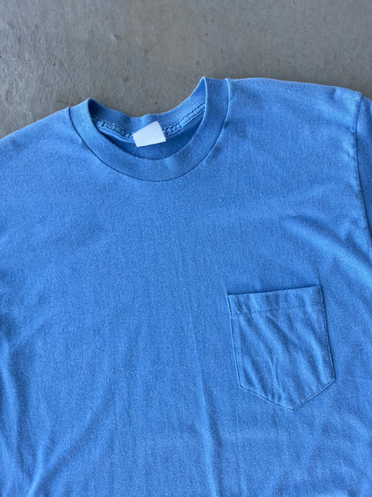 80's Light Blue Blank Pocket T Shirt [M]