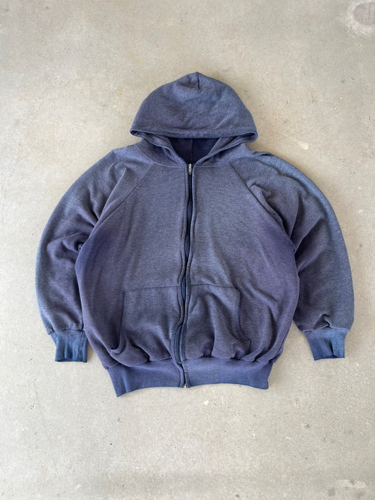 1990’s Sun Faded Waffle Lined Zip Up Hoodie [L]