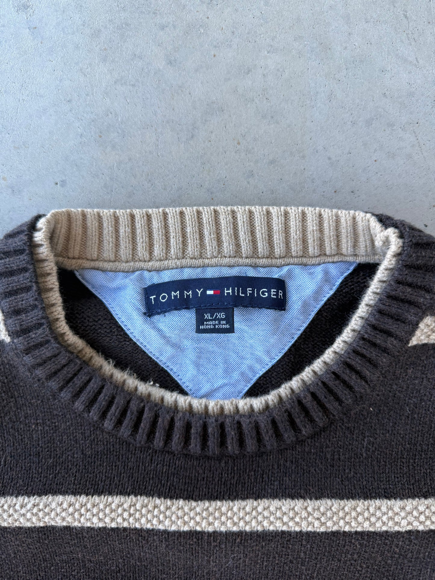 00’s Tommy Hilfiger Brown Striped Sweater [XL]