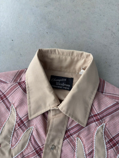 90s Western Pearl Snap Long Sleeve Shirt [M]