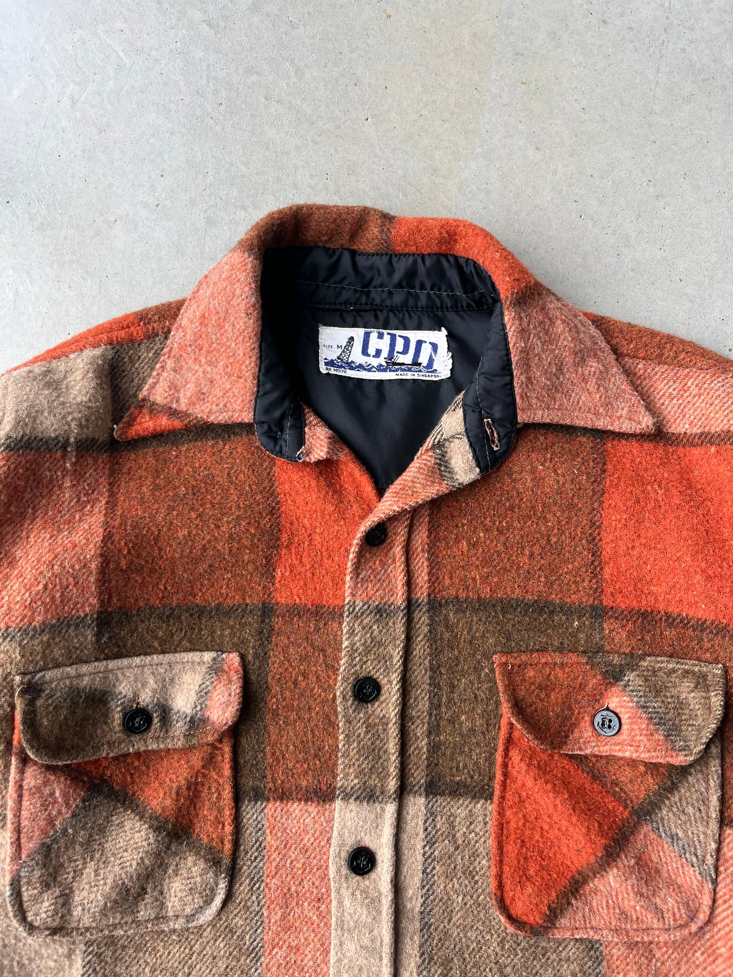 90s Orange Plaid Wool Flannel [M]