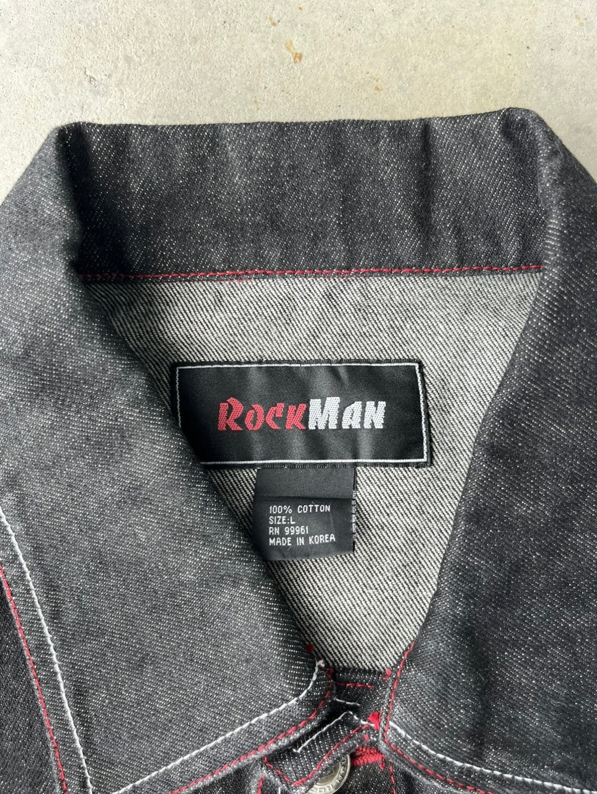 Y2K Rock Man Black Embroidered Jean Jacket [L]
