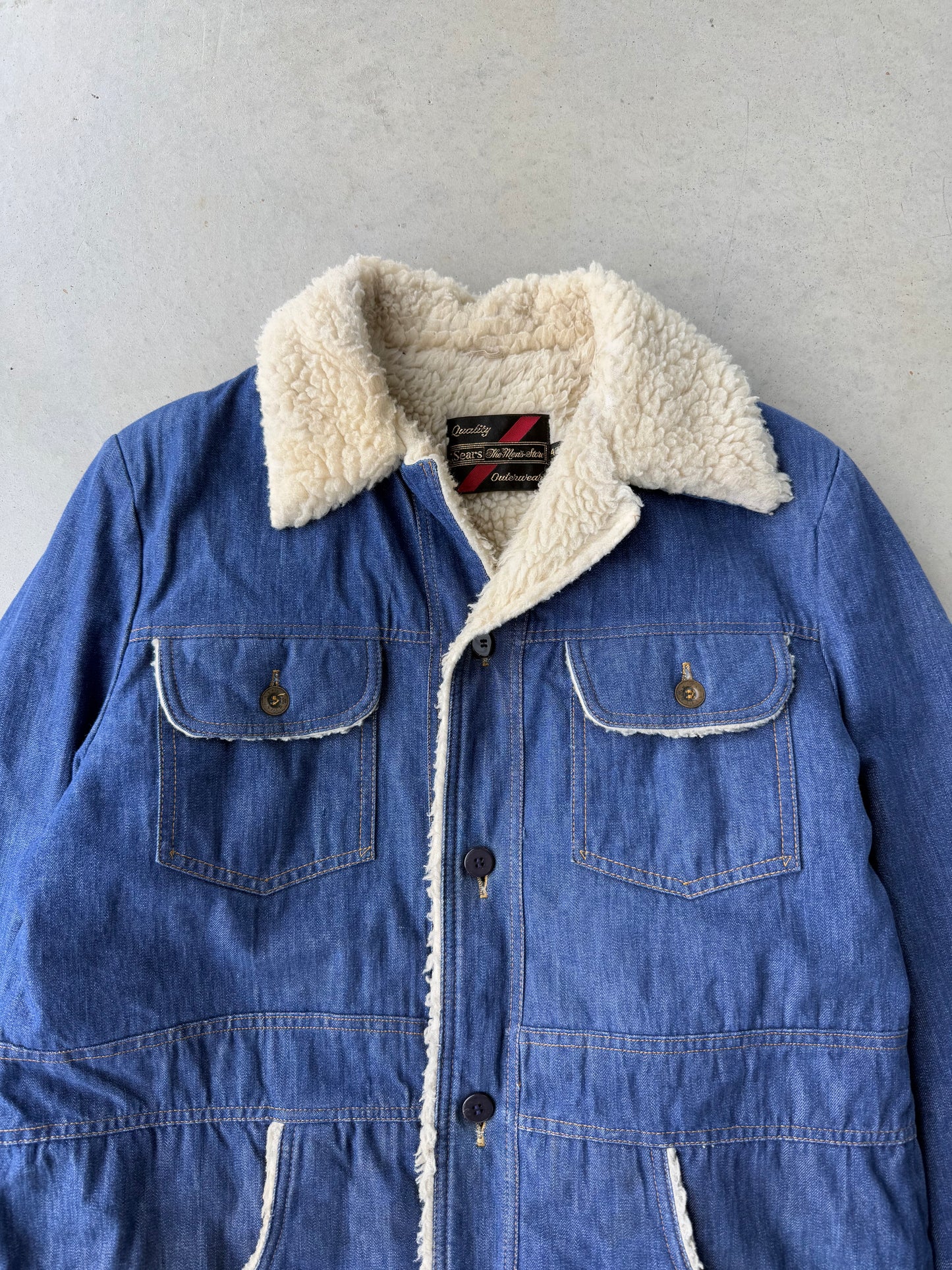 80’s Sears Sherpa Lined Denim Over Coat [M]