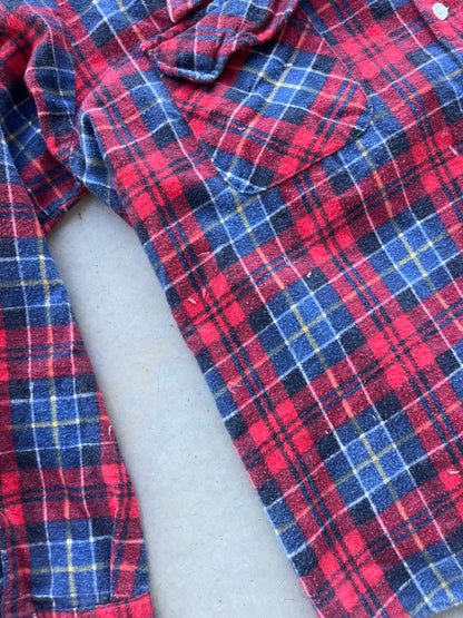 80s Red & Blue Plaid Cotton Flannel [M]