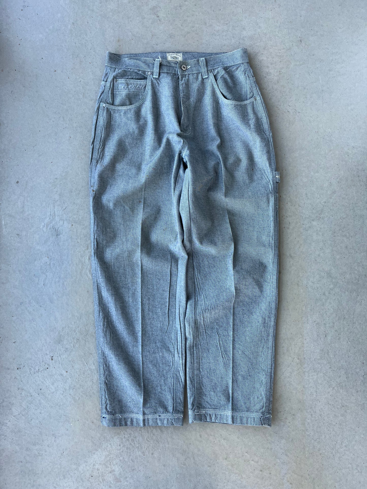 Y2K Clench Jeans Silver Baggy Rave Pants [34x33]