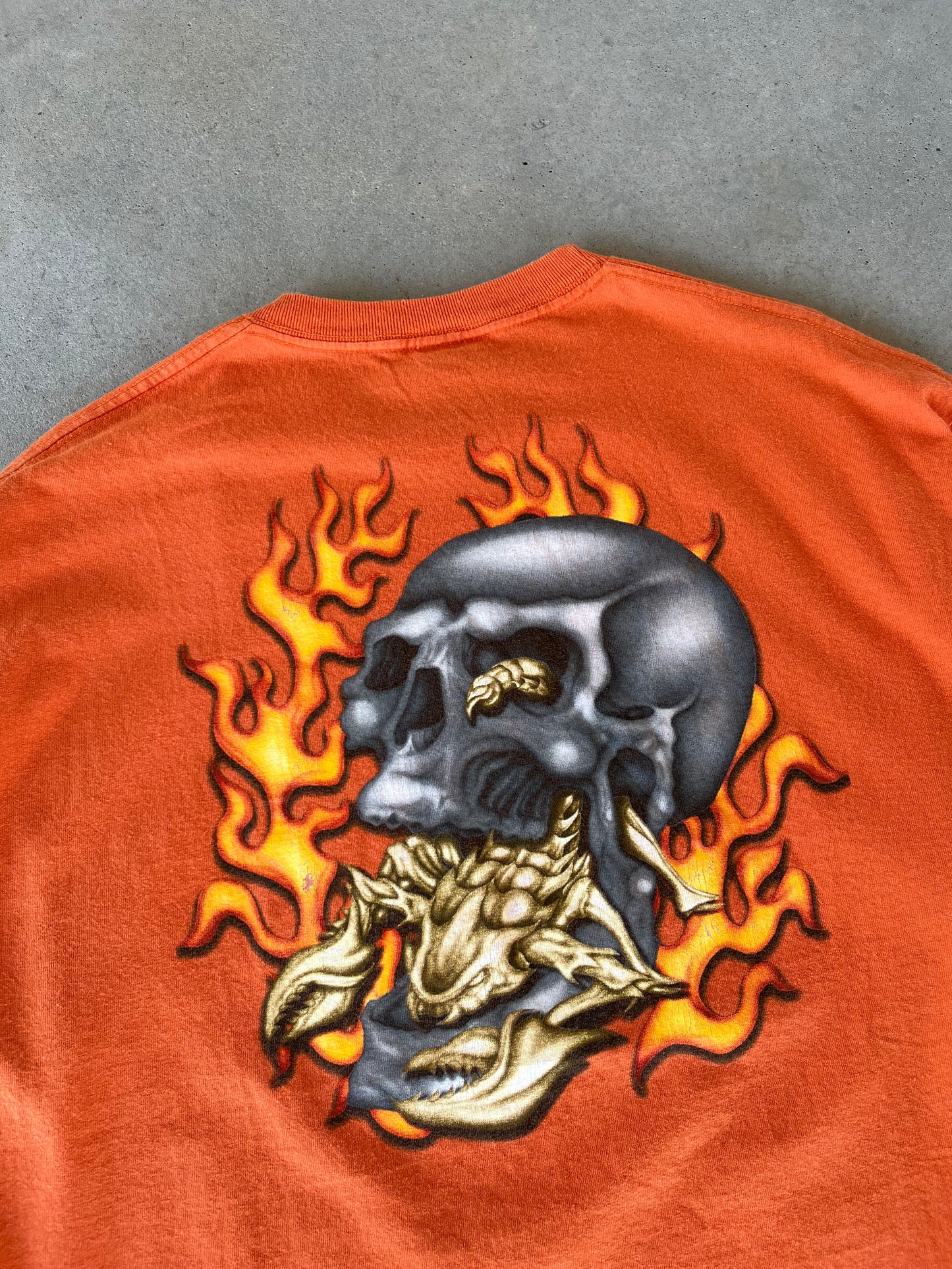 Y2K Top Heavy Flaming Skull T-Shirt [XL]