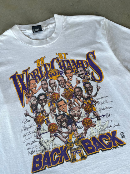1988 LA Lakers Back 2 Back Champs Caricature T-Shirt [M]