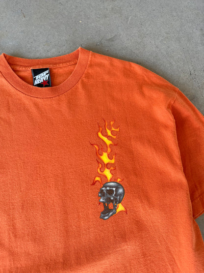 Y2K Top Heavy Flaming Skull T-Shirt [XL]