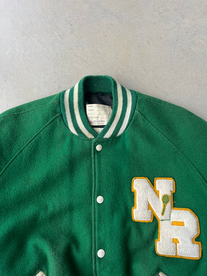 90s Green Varsity Letterman Jacket [L]