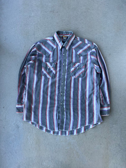 90’s Striped Pearl Snap Button Up [XL]