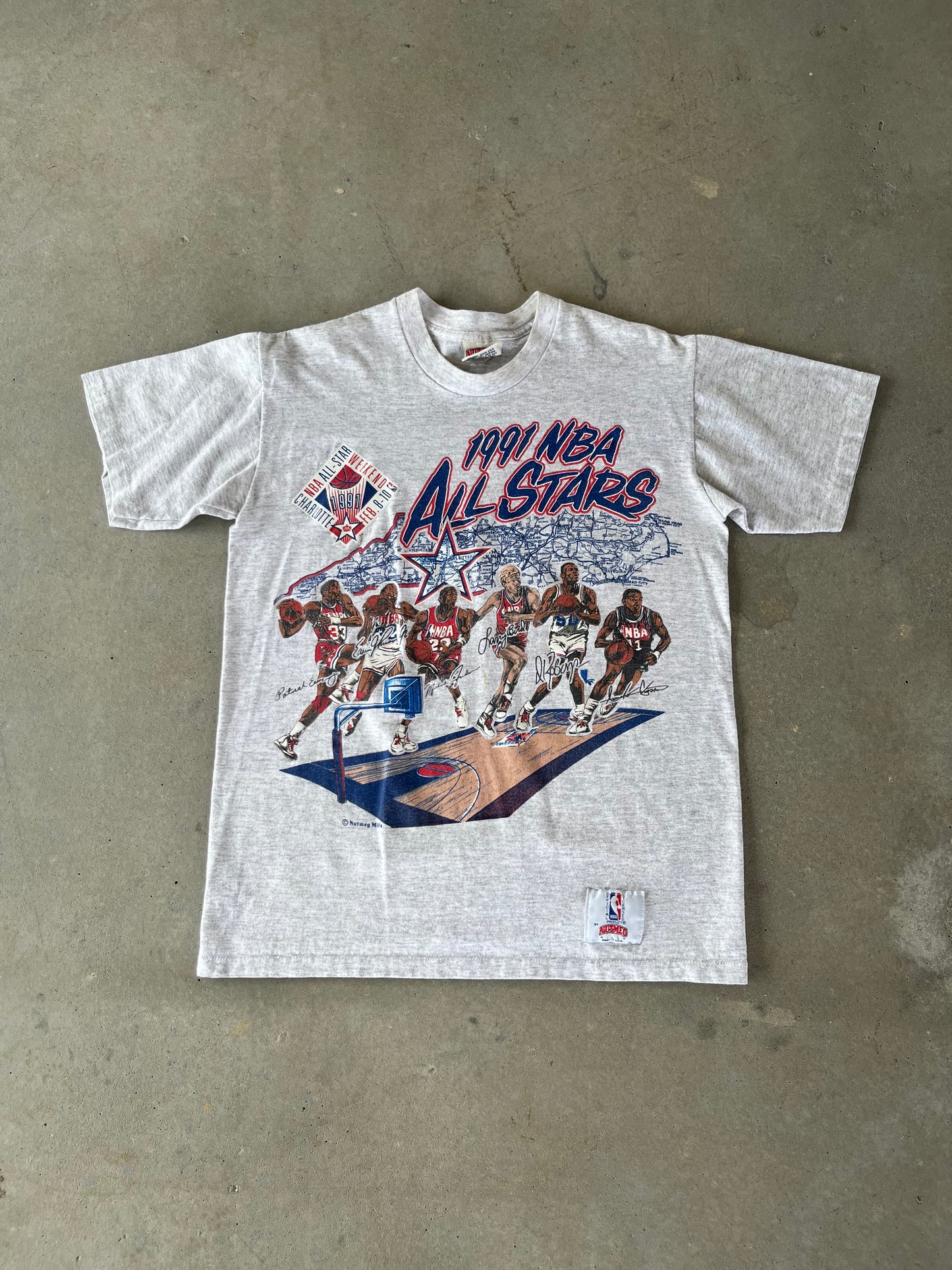 1991 Charlotte NBA All Stars Caricature T-Shirt [M]