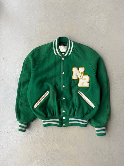 90s Green Varsity Letterman Jacket [L]